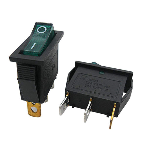 mxuteuk 6pcs AC110V/120V Rocker Switch Green Light Illuminated Snap-in Toggle Switch, 3 Pin, SPST ON-Off