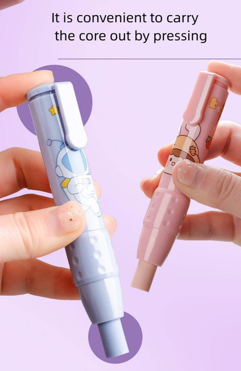 FANBODTA 4 Cute Pencil Creative Stationery Retractable Rubber Stick Erasers for Kids, Creative Cartoon Pattern Cute