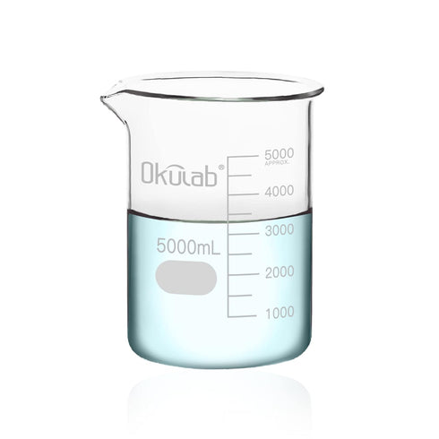 5000mL Low Form Glass Beaker, Graduated 3.3 Borosilicate Glass for Lab, Classroom, Craft, Kitchen, BKLG5000A1