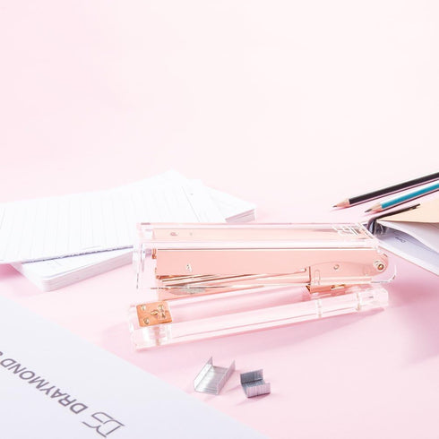Clear Gold Toned Acrylic Stapler by DS DRAYMOND STORY, Fits Standard Staples (24/6 or 26/6)