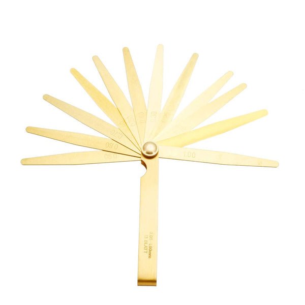 uxcell Metric Thickness Feeler Gauge: 0.05-1mm 13 Blades Brass Measuring Tool for Width Gap