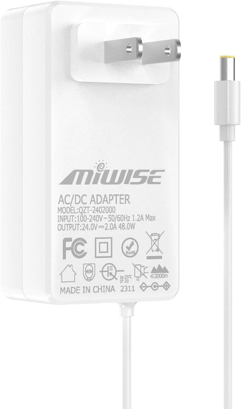 Power Supply Adapter DC24 2A 48W AC to DC Converter for COB LED Strip, CCTV Camera, White, 2.1mm X 5.5mm