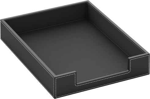 Leather Letter Tray, THIPOTEN Elegant Desk Organizer for Office Supplies, Mail, Paper, File, Magazine (Black)