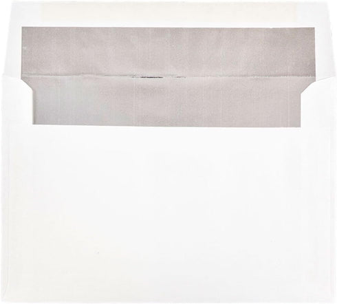 JAM PAPER A9 Foil Lined Invitation Envelopes - White with Silver Foil - 5 3/4 x 8 3/4 - 50/Pack