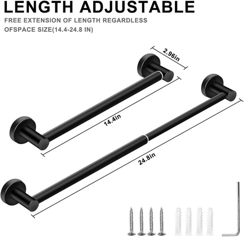 Holder(13.18inch-24inch) Accessories(1Pack,Black) MGahyi Towel Racks for Bathroom-Adjustable Towel Sturdy and Rustproof