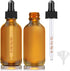 Dropper Bottle 2 oz, 2 pack Amber Glass Eye Dropper Bottles with Labels and Funnel, Leakproof Essential Oils Bottles