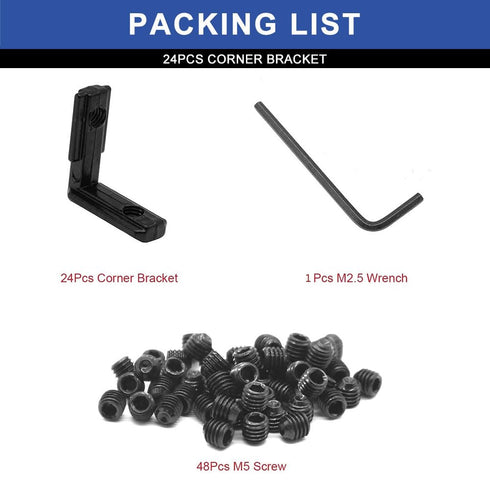 24pcs 2020 Extrusion Connector Bracket Joint, T-Slot Accessories with Screws for 8020 Aluminum Profile 3D Printer
