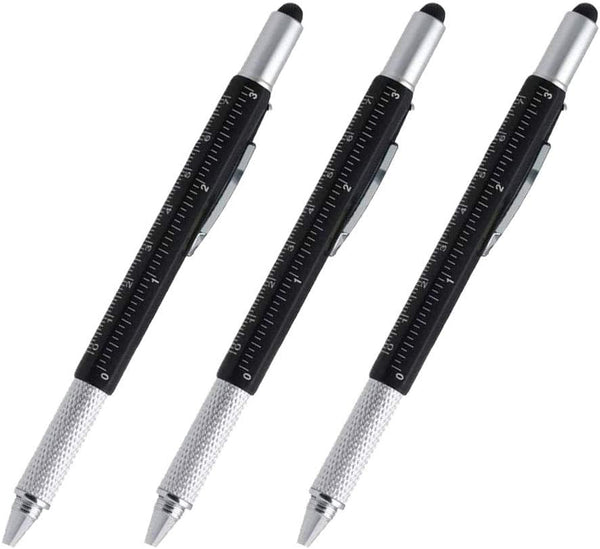 Stylus Pen, 7-in-1 Multi-Tool Touchscreen Stylus, Ballpoint Pen, Ruler, Level, Screwdrivers (3 Pack Black)