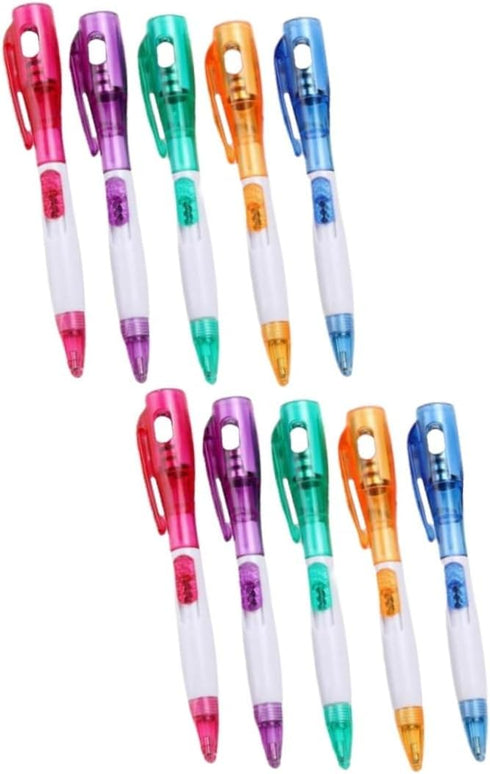 Ciieeo 10pcs Black Pens - Ballpoint Fountain Pen Ink Black Gel Pens with Flashlight, Ballpoint Pens with Light