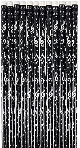Black and White Musical Note Pencils - 48 Pieces, 7.5" #2 Lead, Party Favor for Music Students and Teachers