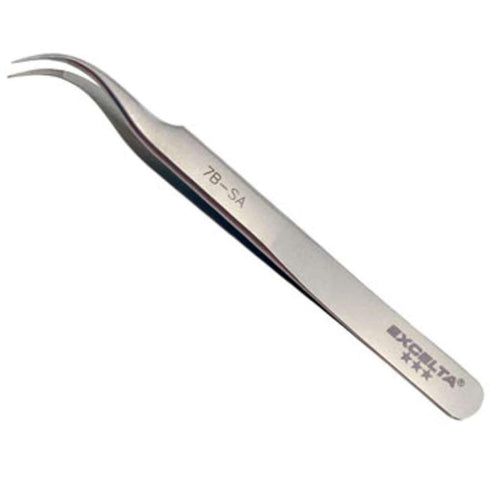 Excelta 7B-SA Tweezers, Very Fine Point, Curved, Anti-Mag. SS, Serrated Tips, 4.5" Length