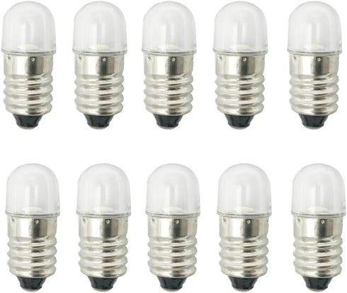 10pcs E10 LED Bulbs, 12V Cool White Miniature Screw LED Lamps, 0.5Watts, 65Lm, 12 Volt