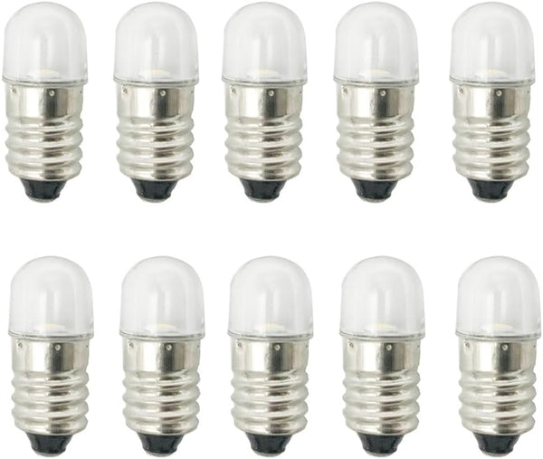 10pcs E10 LED Bulbs, 12V Cool White Miniature Screw LED Lamps, 0.5Watts, 65Lm, 12 Volt