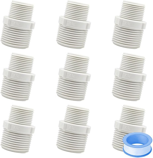 9PCS 1" to 3/4" PVC Pipe Fitting, Hex Nipple G1 Male X G3/4 Male Coupling Adaptor for Thread Plumbing Connection