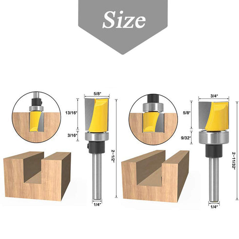 6 Set 1/4-Inch Trimming Mesee Pieces Template Router Bit with Bearing, Shank Straight Bits and Bowl Tray Bits V
