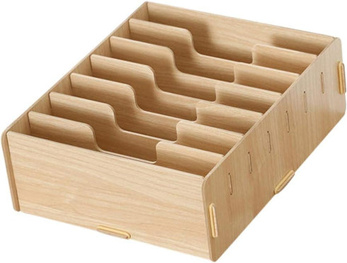 YARNOW Wood File Organizer with 7 Adjustable Dividers, Document Letter Mail Tray for Office Storage