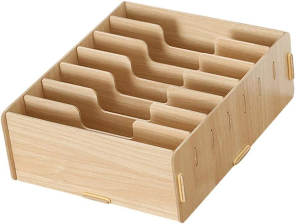 YARNOW Wood File Organizer with 7 Adjustable Dividers, Document Letter Mail Tray for Office Storage