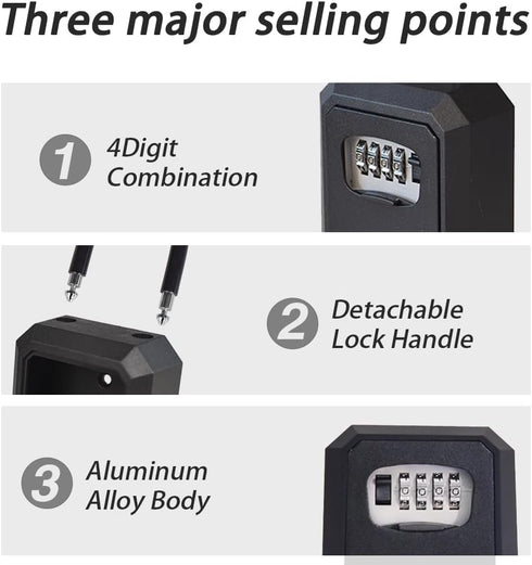Generic Heavy Metal Outdoor Key Lock Box, Portable Wall Mounted with Removable Steel Shackle, Waterproof 4 Digit Code