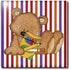 3dRose 8 Inch Cute School Bear with Crayons Pencil and Glue Stick On Striped Background Ceramic Tile