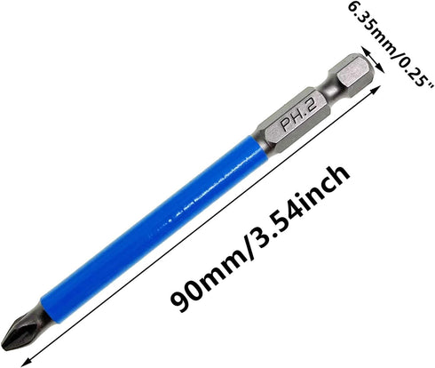10Pcs Anti Slip Phillips Cross Slot PH2 Short Screwdriver Bit Set 1/4 Inch Hex Shank 90mm Length S2 Steel with Magnetic Tip for Power Screwdriver Drill Impact Driver Kit Tools by XMHF