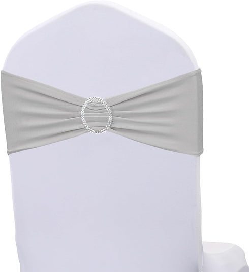 JKDMJF Stretch Spandex Silver Gray Chair Sashes Bows 50 Pack - Universal Chair