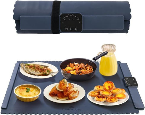 Puur House 6 5h Electric Warming Mat for Food Foldable Food Warmer Tray with Graphene Heating, Temp Levels & Timer |