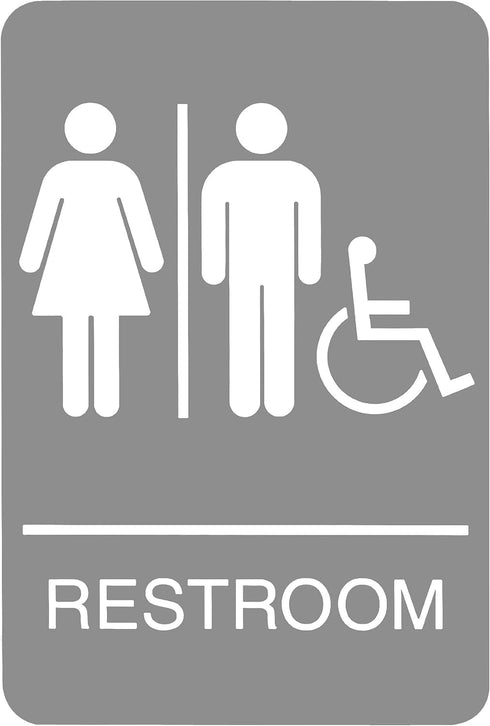 Headline Sign 5222 ADA Wheelchair Accessible Restroom Sign, 6 x 9 Inches, Light Gray/White, Made in USA