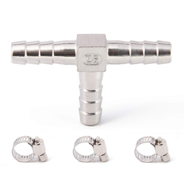 Stainless Steel 1/4" Hose Barb Tee, 3 Way T Shaped Co2 Splitter