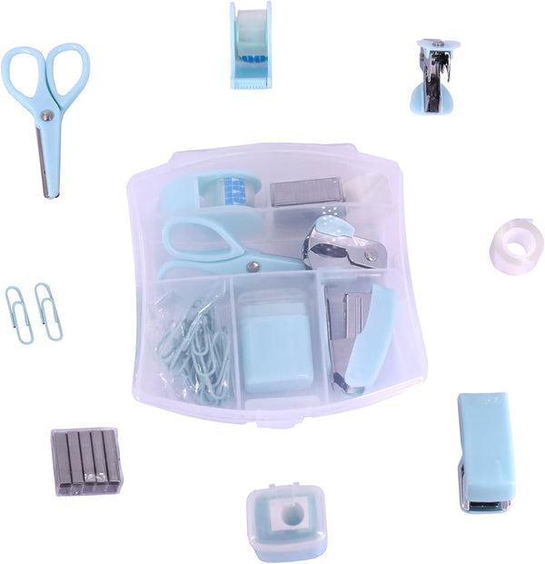 Mini School Supply Kits - Mini Office Supply Kits with Mini Stapler, Scissors, Tape Dispenser & More (Blue)