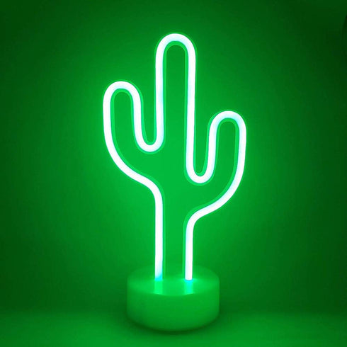 Green Cactus Neon Light Signs LED Cactus Neon Night Lights with Pedestal Room Decor Battery/USB Operation Lamps Neon