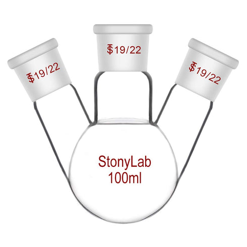 stonylab Glass 100 mL Heavy Wall 3 Neck Round Bottom Flask with Standard Taper Joint