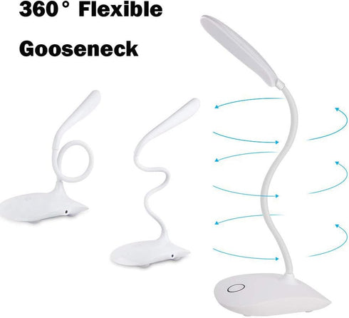 LED Table Lamp, Portable Eye-Protected Flexible Gooseneck Small Desk Light for Dorm, Study, Office - USB or Battery