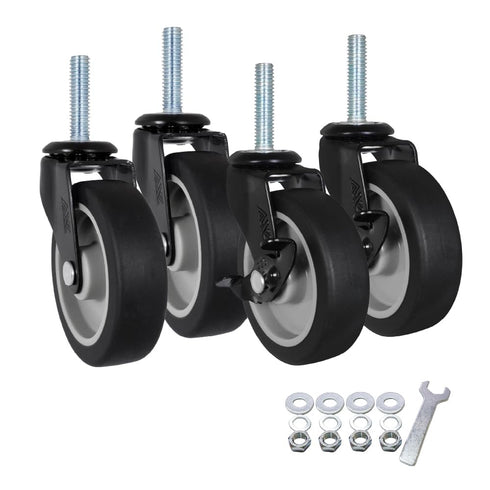 3 Inch Caster Wheels, 3/8"-16 x 1-1/2 Threaded Stem Casters with Brake,