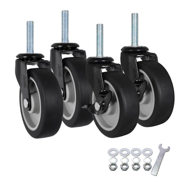 3 Inch Caster Wheels, 3/8"-16 x 1-1/2 Threaded Stem Casters with Brake,