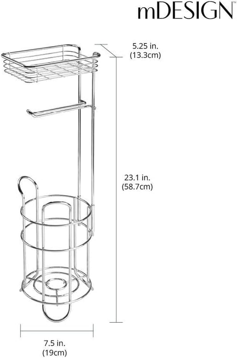 3 mDesign Steel Toilet Paper Holder with Storage Shelf - Concerto Collection - Chrome - Holds Rolls