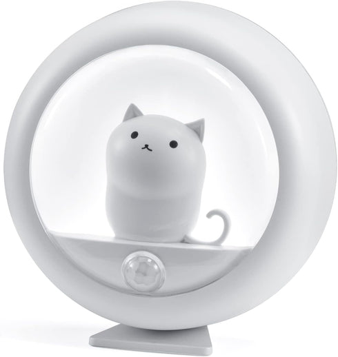 Melaus Motion Sensor Night Light,Warm White USB Rechargeable Bedside Light,Magnetic Cat Lamp for