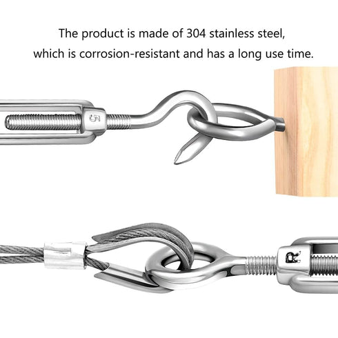 TooTaci M5 Turnbuckle Hook and Eye, 10pcs 304 Stainless Steel Turnbuckles for Cables, Tension Cable Tightener