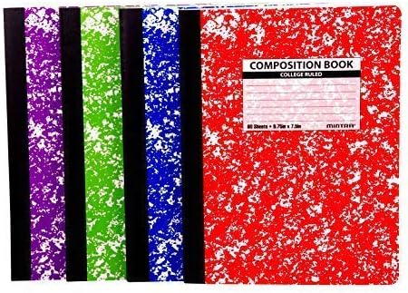Mintra Office Composition Books - Sturdy Flexible Cover, 4 Pack Assorted Marble Composition, College Ruled