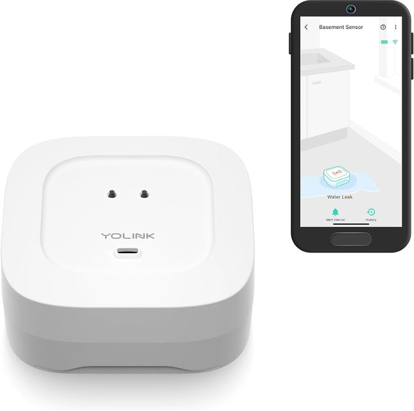 YoLink Water Leak Detector 4 with 105dB Audio Alarm, Freeze Warning, App Push, Email Alerts - Smart Water Sensor Alarm