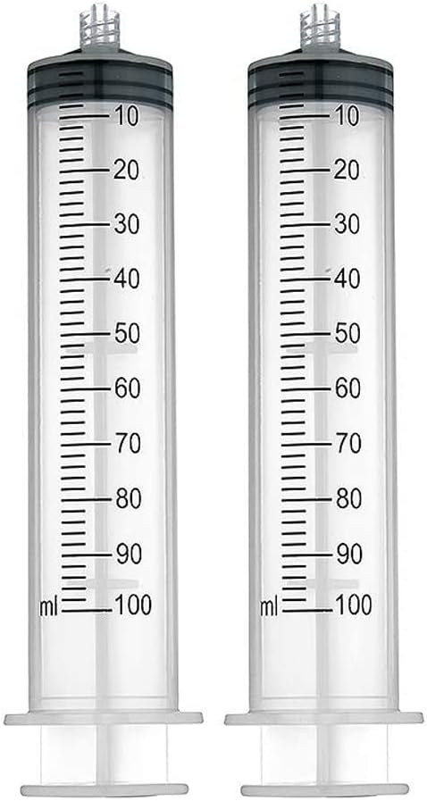 2 Pack 100ml Plastic Syringe Luer Lock, No Needle for Scientific Labs Liquid Measuring