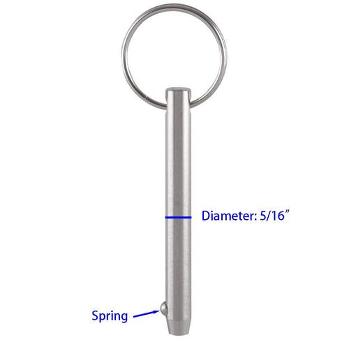 2 Pack Quick Release Pins, 5/16" Diameter, 2-1/4" Usable Length, Full 316 Stainless Steel Marine Hardware