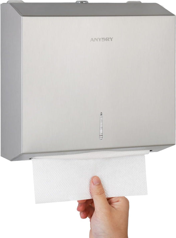 anydry Wall Mount Paper Towel Dispenser 250-Sheet Capacity Brushed Stainless Steel Lockable
