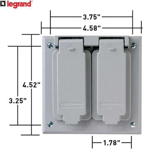 Legrand Pass & Seymour CA18G Cast Weatherproof Outdoor Cover, 2 Gang, Gray