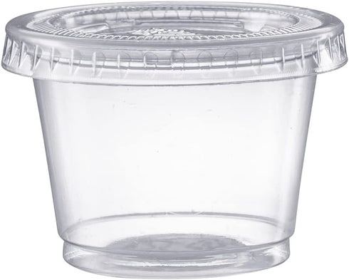 Pantry Value 100 Count Clear Disposable Plastic Portion Cups with Lids, Small Containers for Sauce