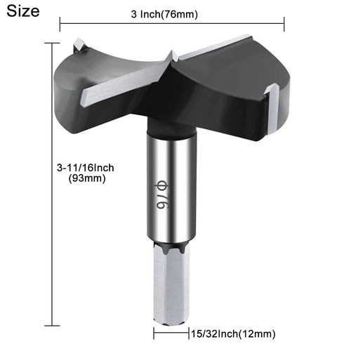 3 Inch Carbide Forstner Drill Bit, Carbide Tipped Forstner Bit for Hard Wood, Wood Drilling Bit Woodworking Hinge Cutter Tool Kits for Wood Plywood Plastic