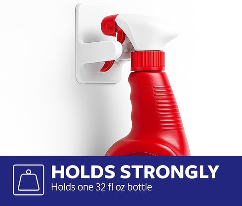 Wall Hooks for Spray Bottle - Self-Adhesive Holder for Bottles up to 32 oz, 2 Pack, White