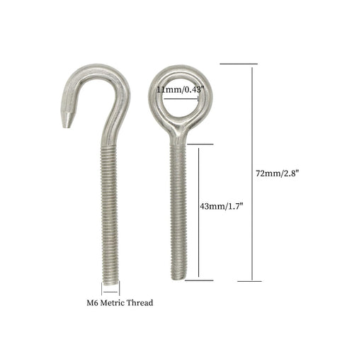 10PCS M6 Stainless Steel Ring Eye Bolts Hook with 20 Nuts and 40 Washers