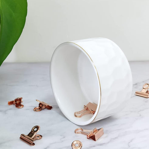 Ceramic Paper Clip Holder, Cute Paperclip Dispenser for Desk, Paper Clip Organizer (White)