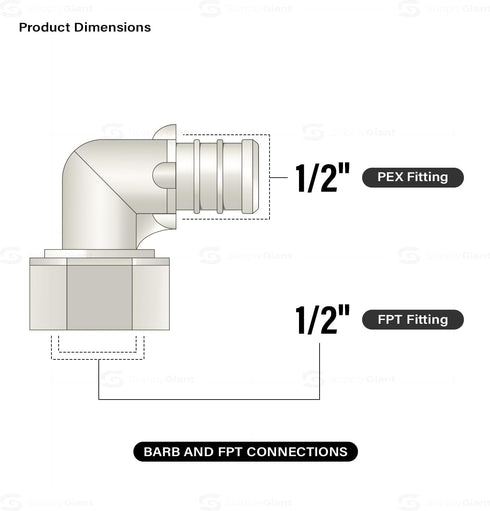QQTM1212-5 Plastic Poly Alloy 90 Degree Swivel Elbow PEX x FPT Barb Pipe Fitting | 1/2'' x 1/2'' White (5 Pack)