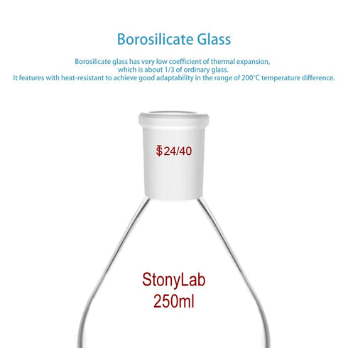 StonyLab Borosilicate Glass 250mL Heavy Wall Recovery Flask, Rotary Evaporator Flask